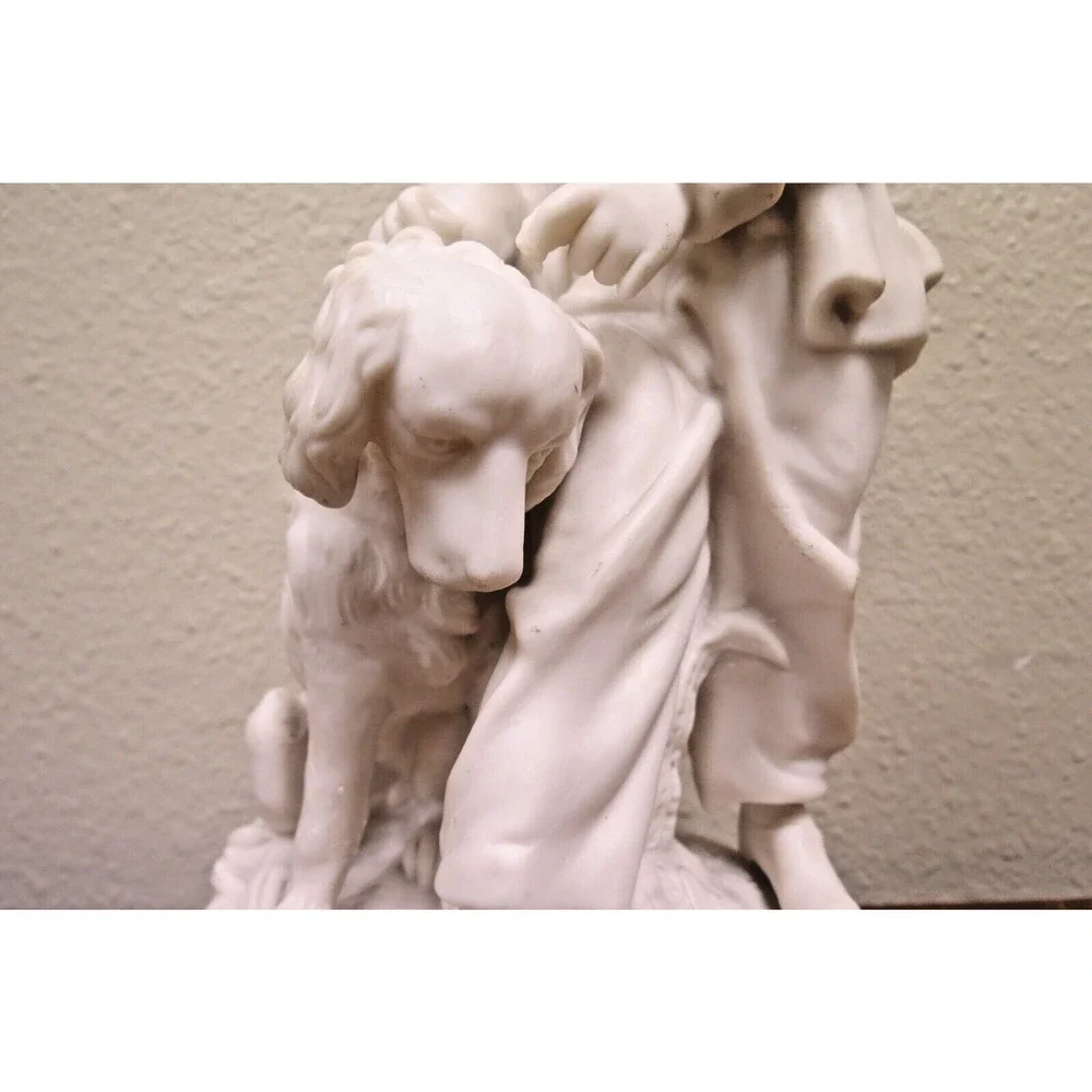 Antique French White Parisian Figurine - Boy And His Dog Figurine 11" - Picture 6 of 10